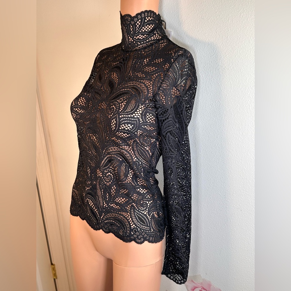 New Beaufille Rodin Blouse in Black lace mesh long sleeve sheer top - Picture 9 of 12